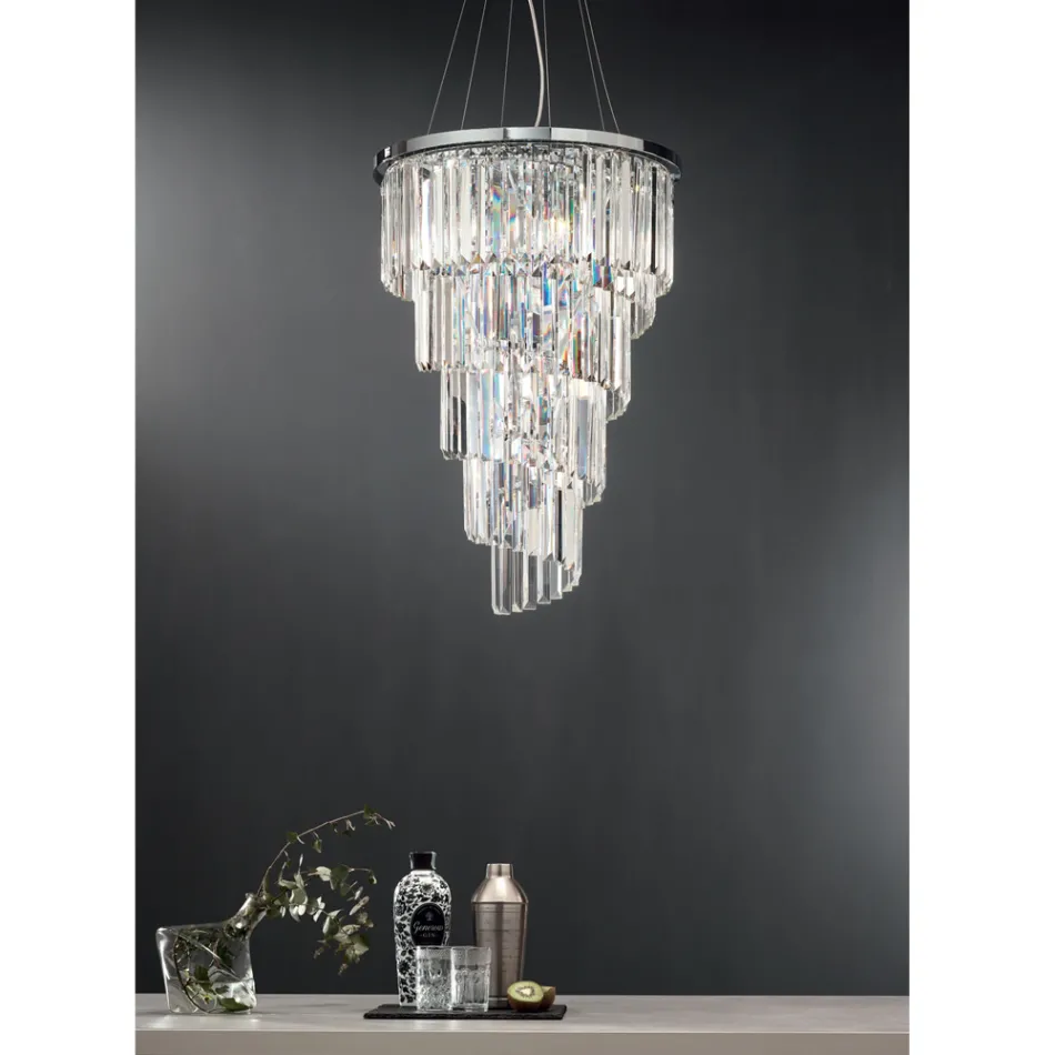 Lampadario Lusso Classico in Metallo Cromato e Cristallo Molato - Lambert Viadurini