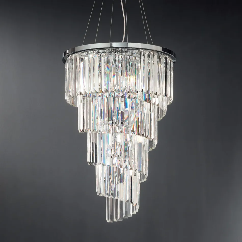 Lampadario Lusso Classico in Metallo Cromato e Cristallo Molato - Lambert Viadurini