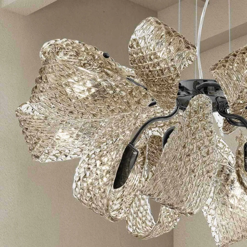 Lampadario Moderno a 12 Luci in Vetro di Venezia, Made in Italy - Diamonique Viadurini