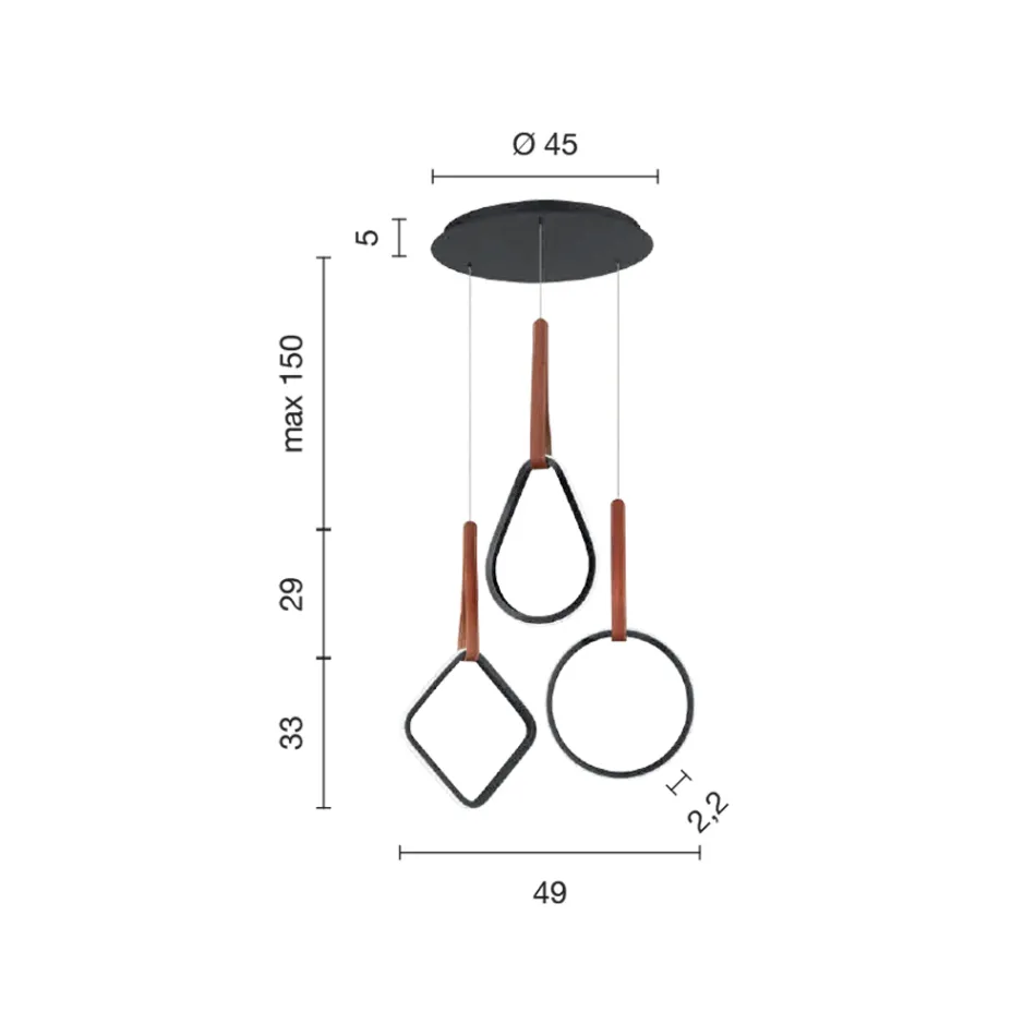 Lampadario Moderno con Forme Geometriche in Metallo e Ecopelle - Cipresso Viadurini