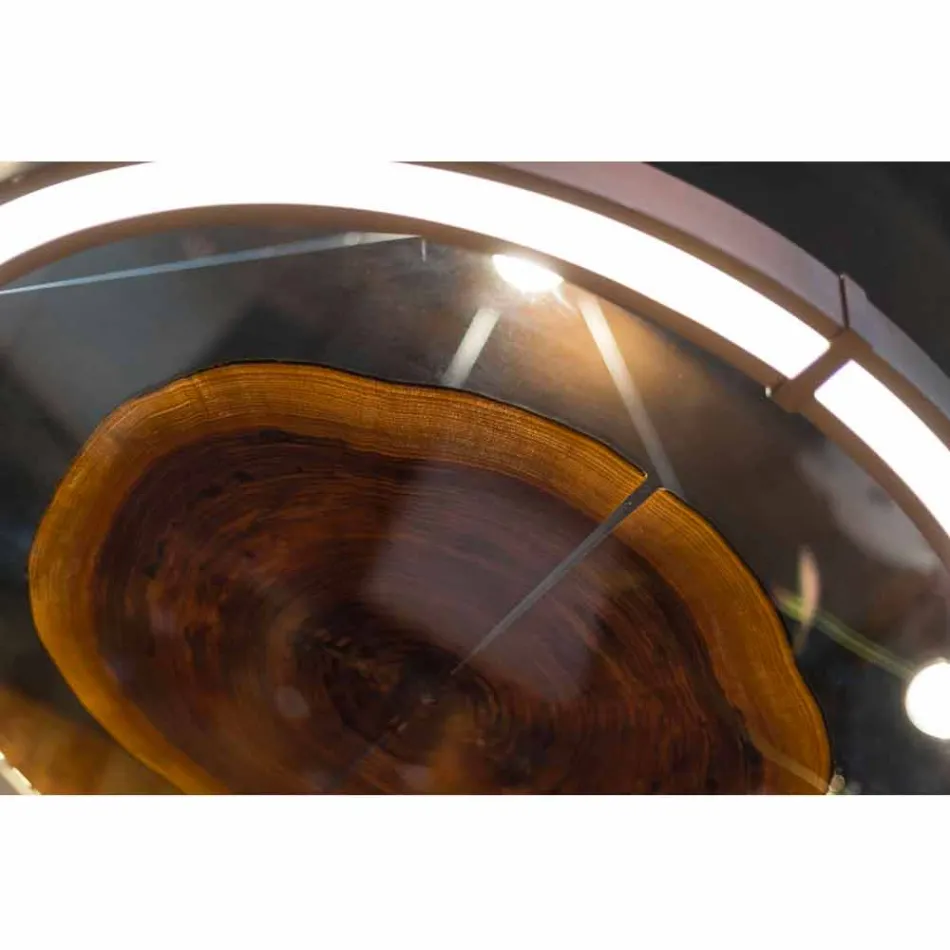 Lampadario Moderno in Acciaio e Vetro con Inserto in Legno Made in Italy - Seul Viadurini