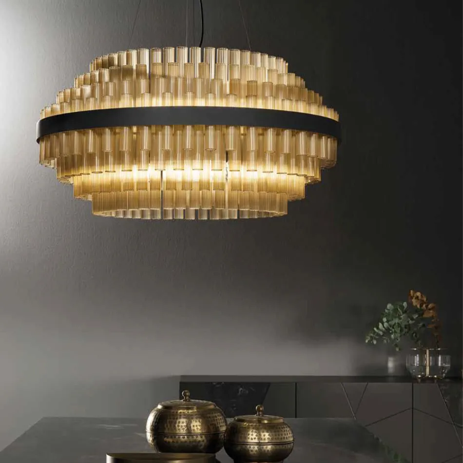 Lampadario Moderno Vetro Soffiato e Metallo Artigianato Italiano - Maesta Viadurini