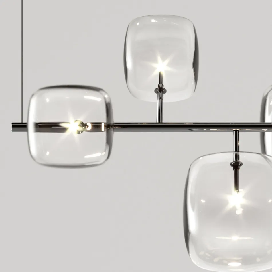 Lampadario Orizzontale in Metallo e Vetro Pyrex Trasparente - Iperspazio Viadurini