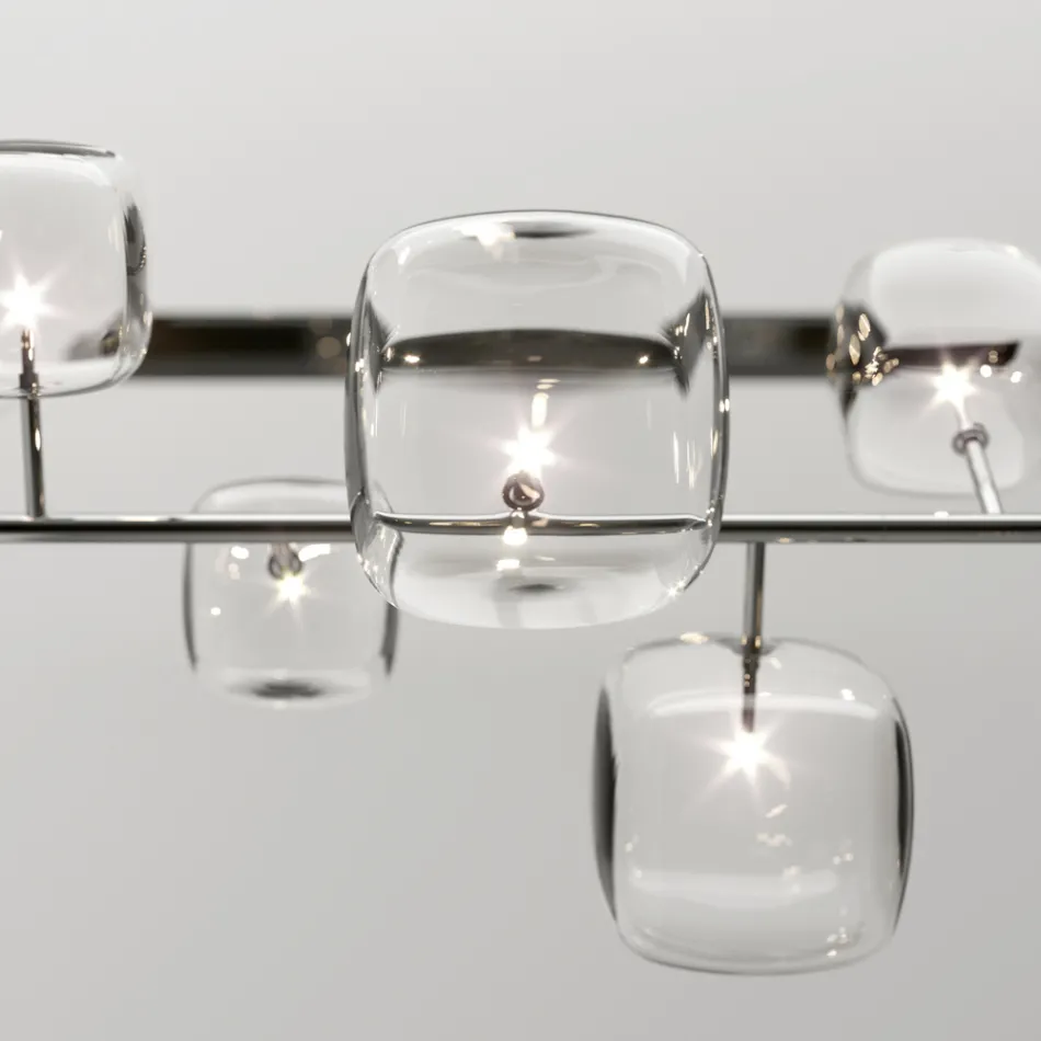 Lampadario Orizzontale in Metallo e Vetro Pyrex Trasparente - Iperspazio Viadurini