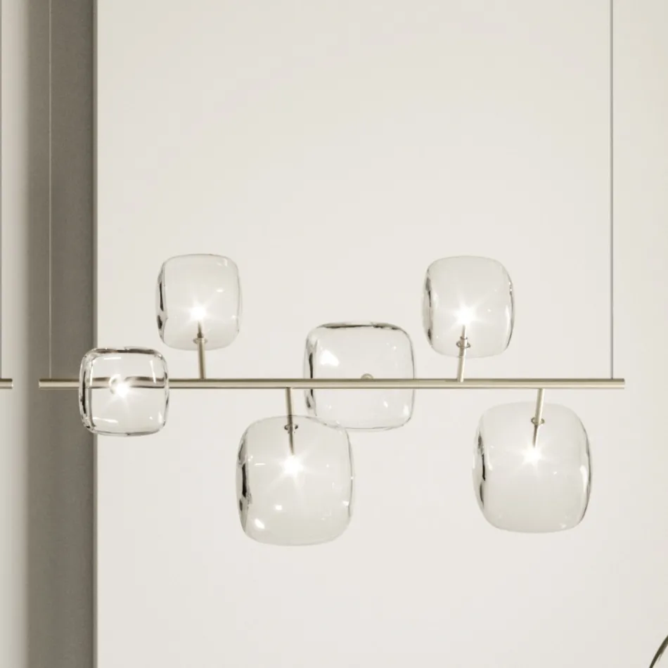 Lampadario Orizzontale in Metallo e Vetro Pyrex Trasparente - Iperspazio Viadurini