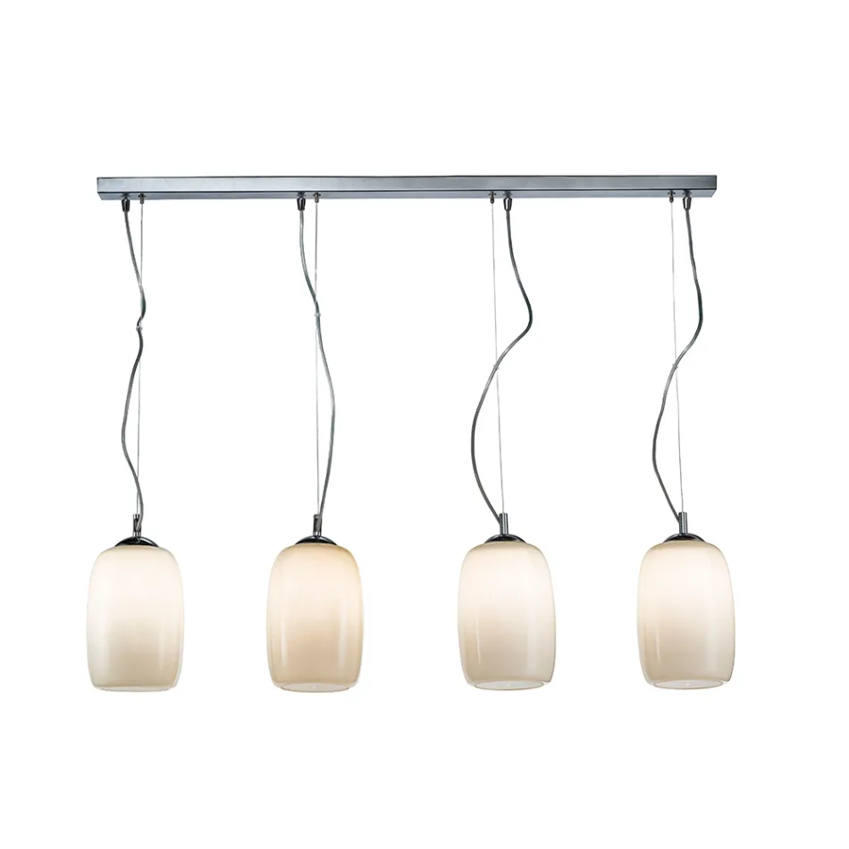 Lampadario Quattro Lumi su Barra Lineare in Vetro Soffiato Made in Italy - Soffio Viadurini