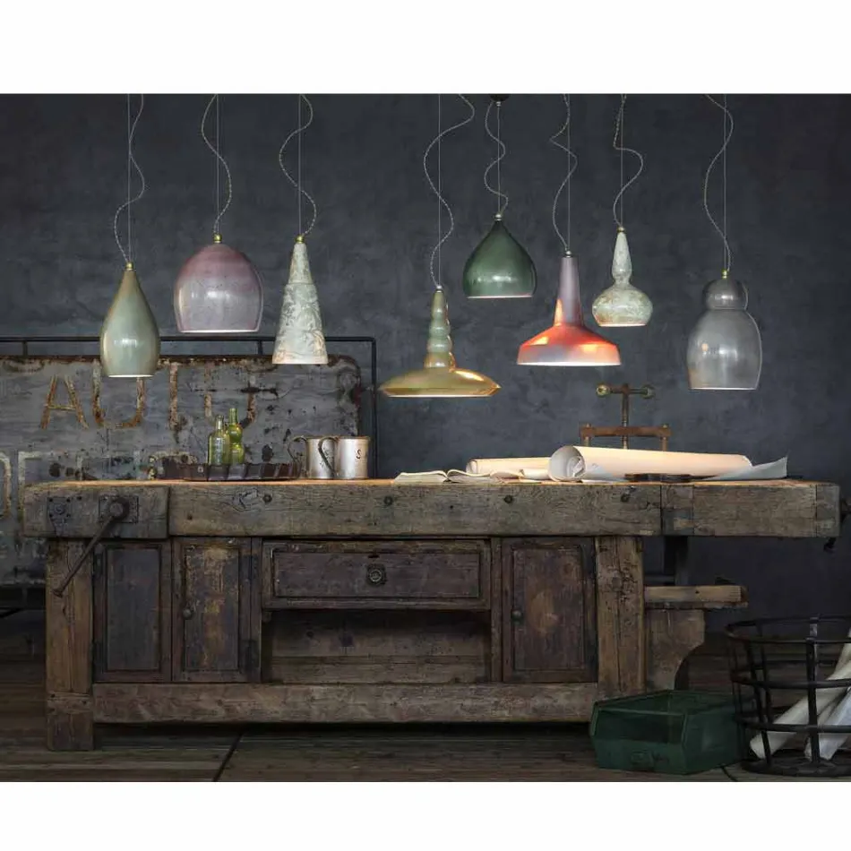 Lampadario retrò a sospensione artigianale in ceramica Ferroluce Viadurini