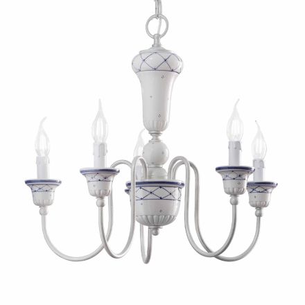 Lampadario Salotto a  5 Luci in Ceramica Dipinta a Mano e Ottone - Sanremo Viadurini