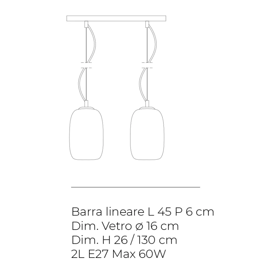 Lampadario Sospeso a Due Lumi in Vetro Soffiato a Mano Made in Italy - Soffio Viadurini