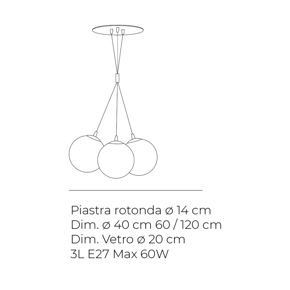 Lampadario Sospeso Tre Lumi in Vetro Incamiciato Made in Italy - Althea Viadurini