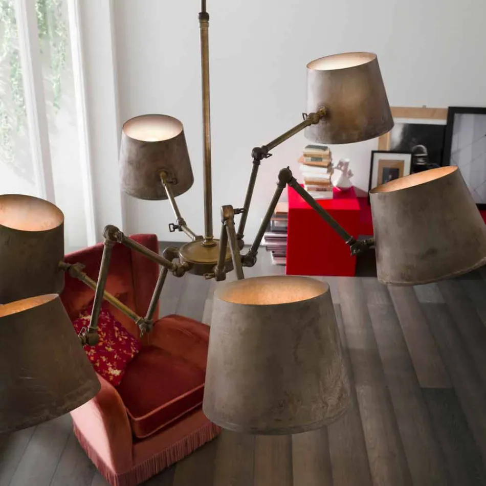 Lampadario stile industriale in ferro e ottone Reporter Il Fanale Viadurini