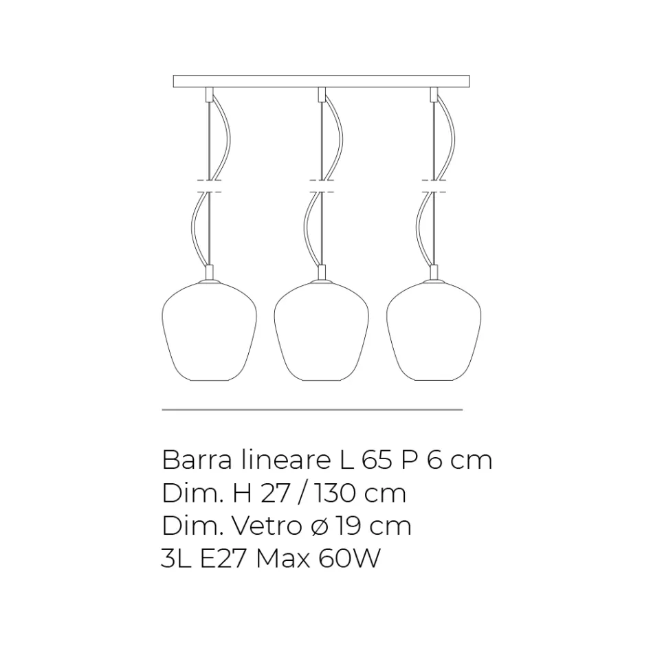 Lampadario su Barra Lineare Tre Lumi in Vetro Veneziano Made in Italy - Elisia Viadurini