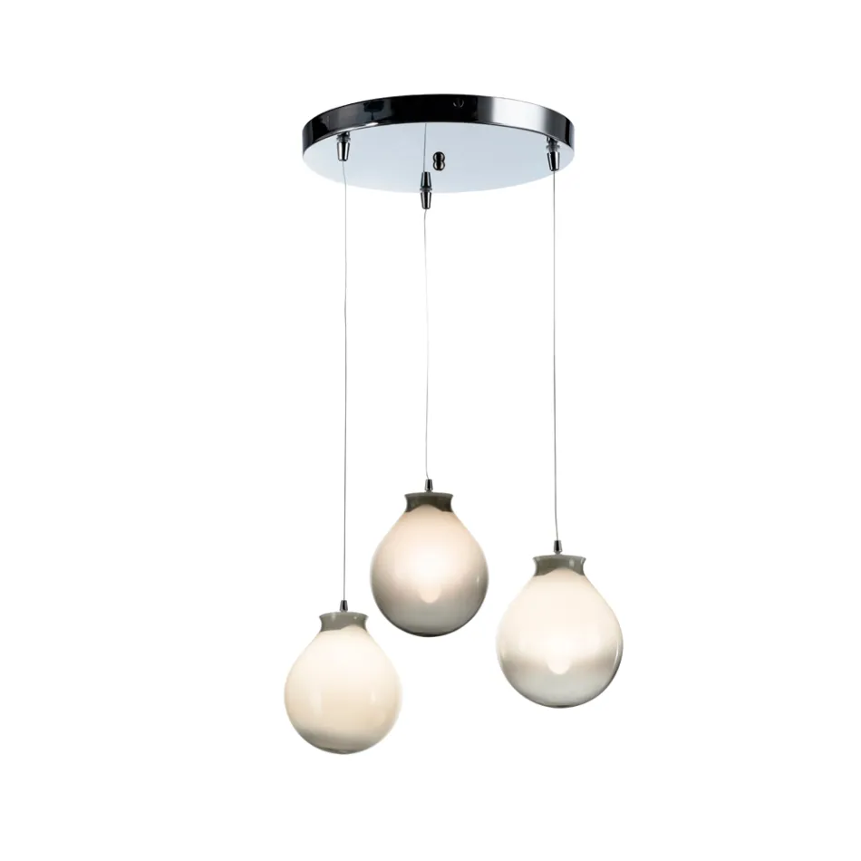 Lampadario su Base Rotonda a Tre Lumi in Vetro Incamiciato Made in Italy - Iride Viadurini