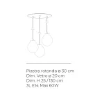 Lampadario su Base Rotonda a Tre Lumi in Vetro Incamiciato Made in Italy - Iride Viadurini