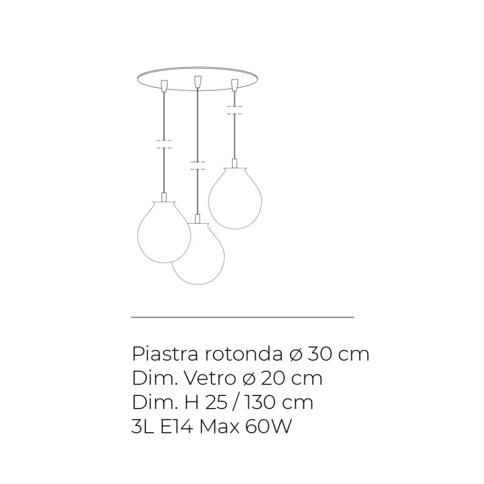 Lampadario su Base Rotonda a Tre Lumi in Vetro Incamiciato Made in Italy - Iride Viadurini