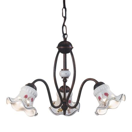 Lampadario Vintage 3 o 5 Luci in Ferro e Ceramica Decorata a Mano - Chieti Viadurini