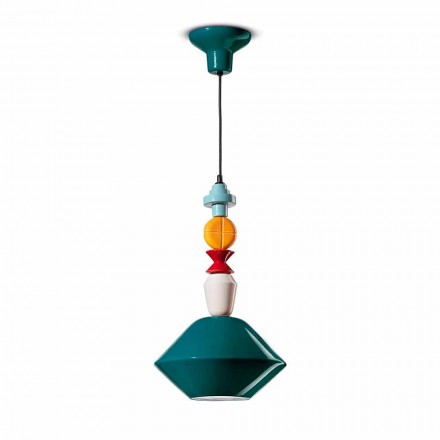Lampadario Vintage in Ceramica Verde o Giallo Made in Italy – Ferroluce Lariat Viadurini