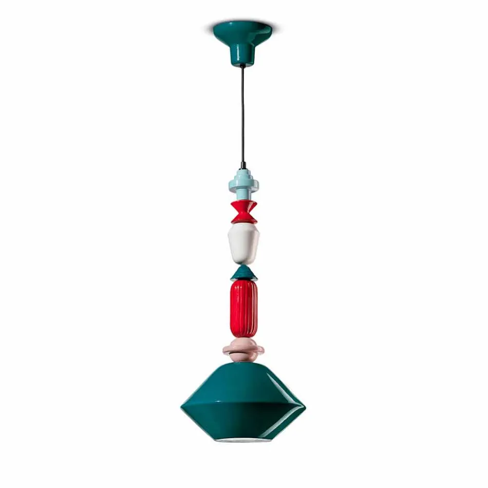 Lampadario Vintage in Ceramica Verde o Giallo Made in Italy – Ferroluce Lariat Viadurini