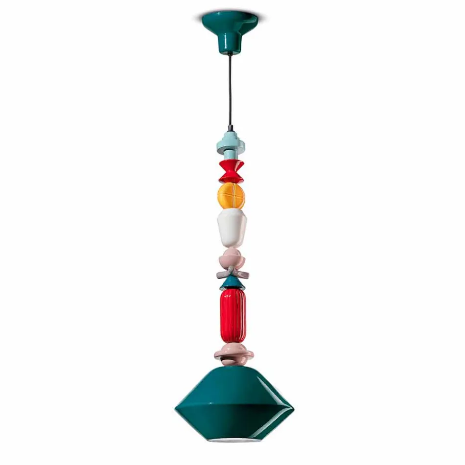 Lampadario Vintage in Ceramica Verde o Giallo Made in Italy – Ferroluce Lariat Viadurini