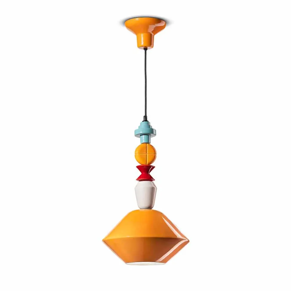 Lampadario Vintage in Ceramica Verde o Giallo Made in Italy – Ferroluce Lariat Viadurini