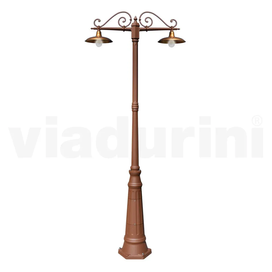 Lampione 2 Luci Stile Vintage in Alluminio e Ottone Made in Italy - Adela Viadurini