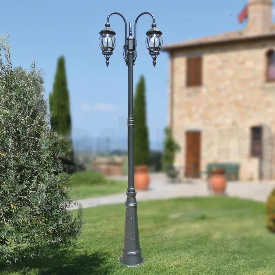Lampione 3 Luci Stile Vintage in Alluminio Antracite Made in Italy - Impero Viadurini