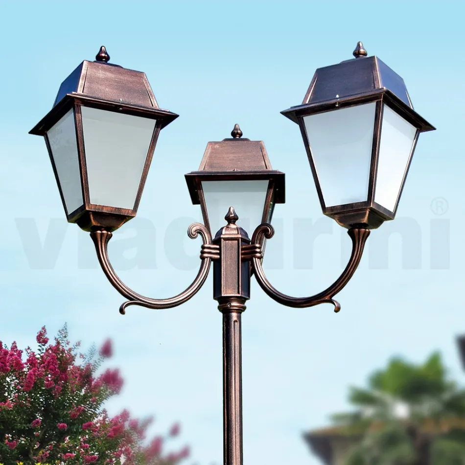 Lampione 3 Luci Stile Vintage in Alluminio e Vetro Made in Italy - Doroty Viadurini