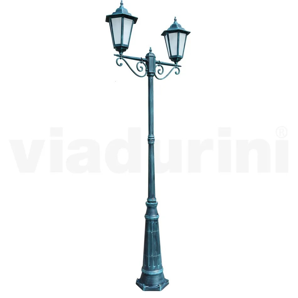 Lampione a 2 Luci in Alluminio e Vetro Made in Italy Vintage - Janira Viadurini