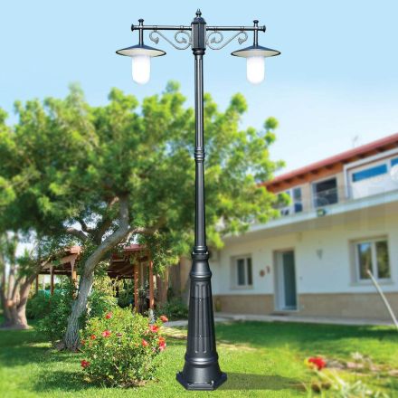Lampione a 2 Luci Stile Vintage in Alluminio Grigio Made in Italy - Belen Viadurini
