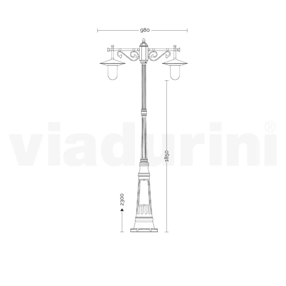 Lampione a 2 Luci Stile Vintage in Alluminio Grigio Made in Italy - Belen Viadurini