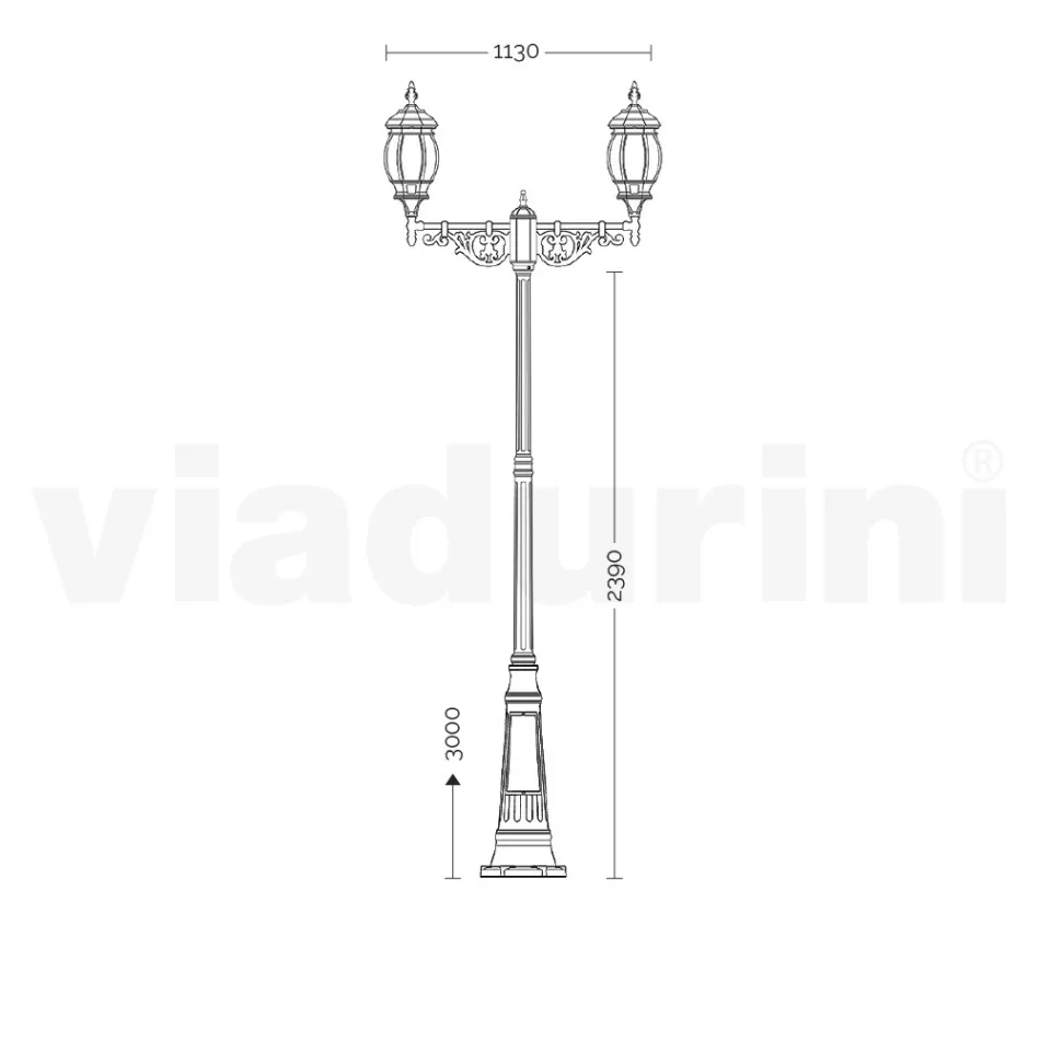 Lampione a 2 Luci Stile Vintage in Alluminio Realizzato in Italia - Leona Viadurini