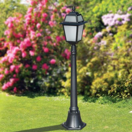 Lampione Alto 116 cm da Giardino in Alluminio Antracite e Vetro Sabbiato - Elric Viadurini