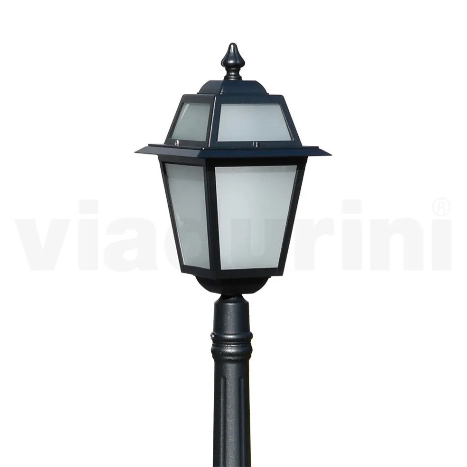 Lampione Alto 152 cm da Giardino in Alluminio Antracite e Vetro Sabbiato - Elric Viadurini