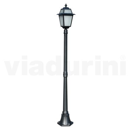 Lampione Alto 178 cm da Giardino in Alluminio Antracite e Vetro Sabbiato - Elric Viadurini