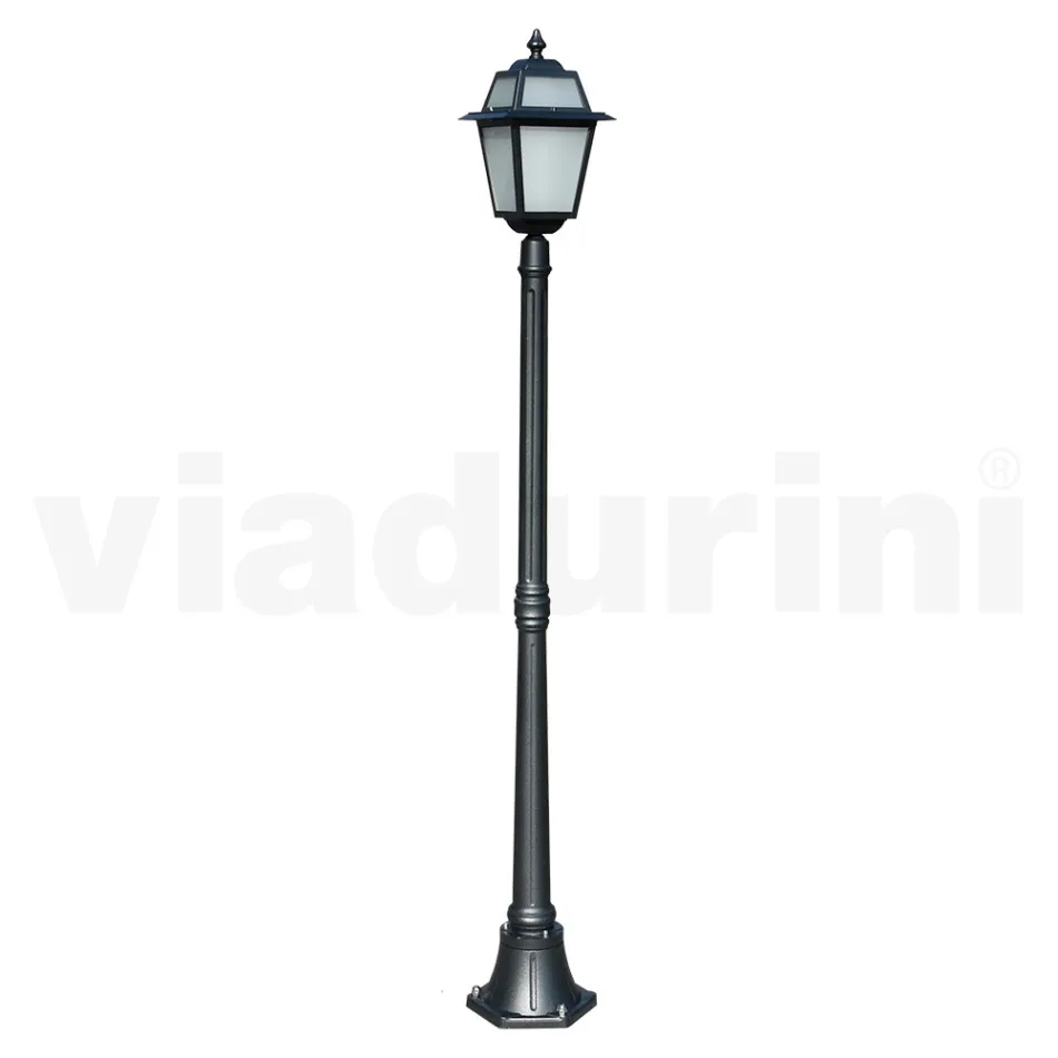 Lampione Alto 178 cm da Giardino in Alluminio Antracite e Vetro Sabbiato - Elric Viadurini