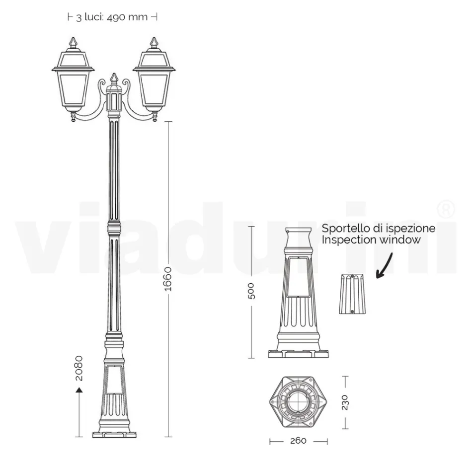 Lampione Alto 208 cm da Giardino in Alluminio Antracite e Vetro Sabbiato - Elric Viadurini