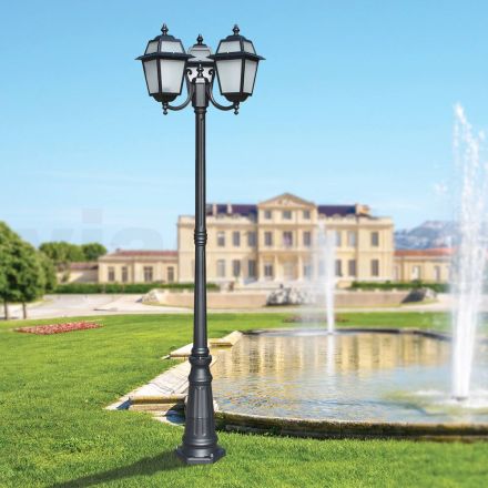 Lampione Alto 208 cm da Giardino in Alluminio Antracite e Vetro Sabbiato - Elric Viadurini