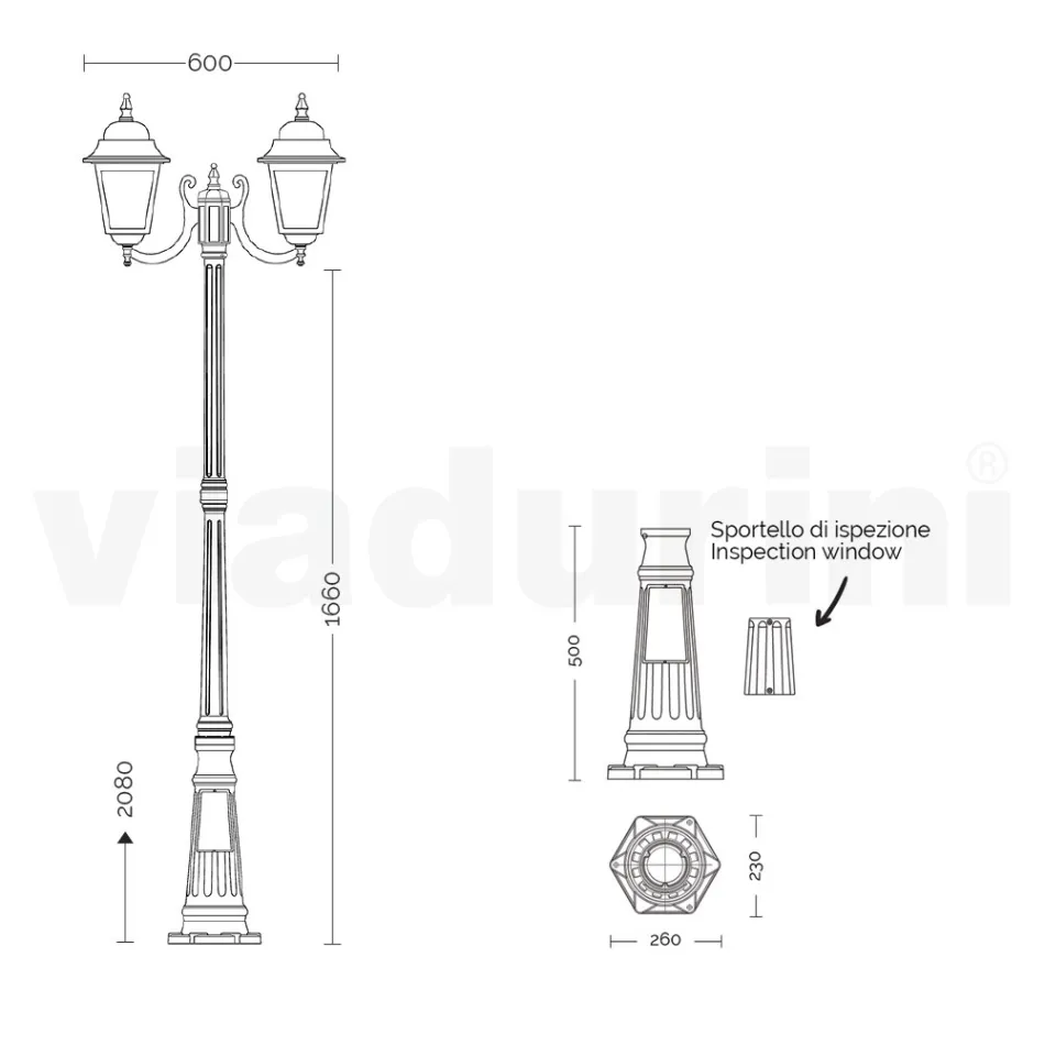 Lampione Alto 208 cm in Vetro e Alluminio Antracite Made in Italy - Scintilla Viadurini