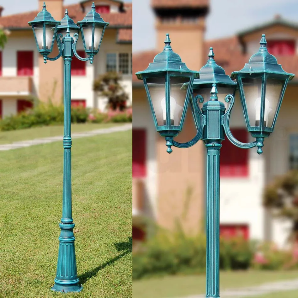 Lampione Alto 211 cm da Giardino in Vetro e 5 Finiture di Alluminio - Pinako Viadurini