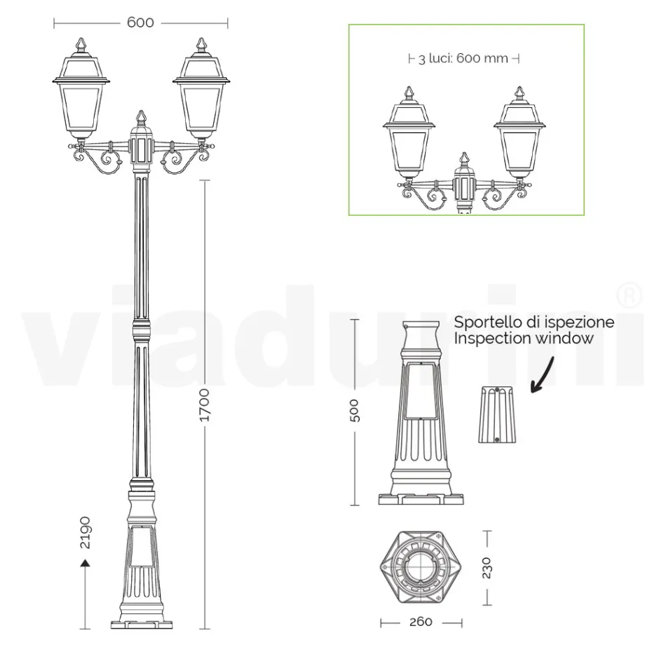 Lampione Alto 219 cm da Giardino in Alluminio Antracite e Vetro Sabbiato - Elric Viadurini