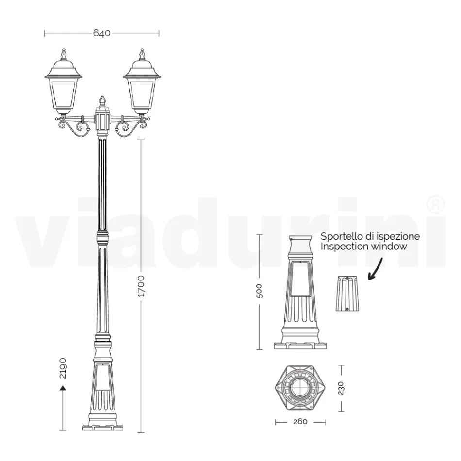 Lampione Alto 219 cm in Vetro e Alluminio Antracite Made in Italy - Scintilla Viadurini