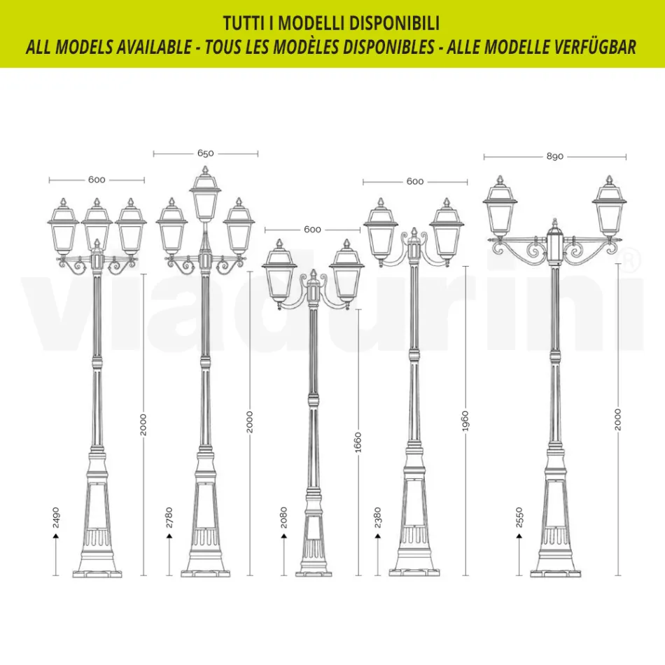 Lampione Alto 238 cm da Giardino in Alluminio Antracite e Vetro Sabbiato - Elric Viadurini