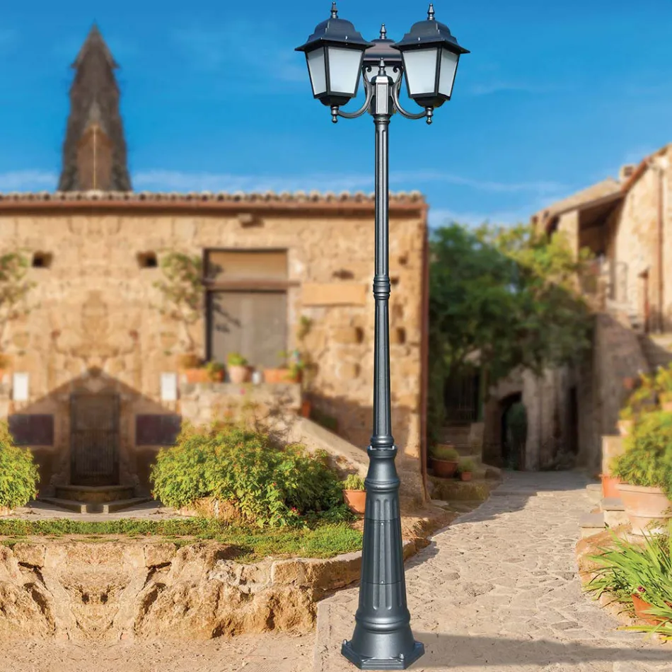 Lampione Alto 238 cm in Vetro e Alluminio Antracite Made in Italy - Scintilla Viadurini