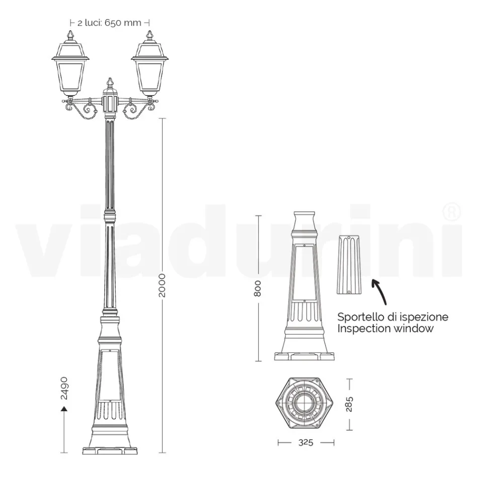 Lampione Alto 249 cm da Giardino in Alluminio Antracite e Vetro Sabbiato - Elric Viadurini