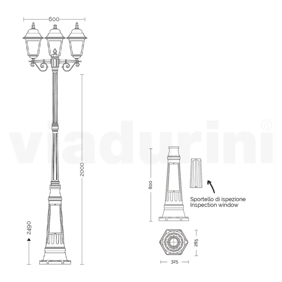 Lampione Alto 249 cm in Vetro e Alluminio Antracite Made in Italy - Scintilla Viadurini