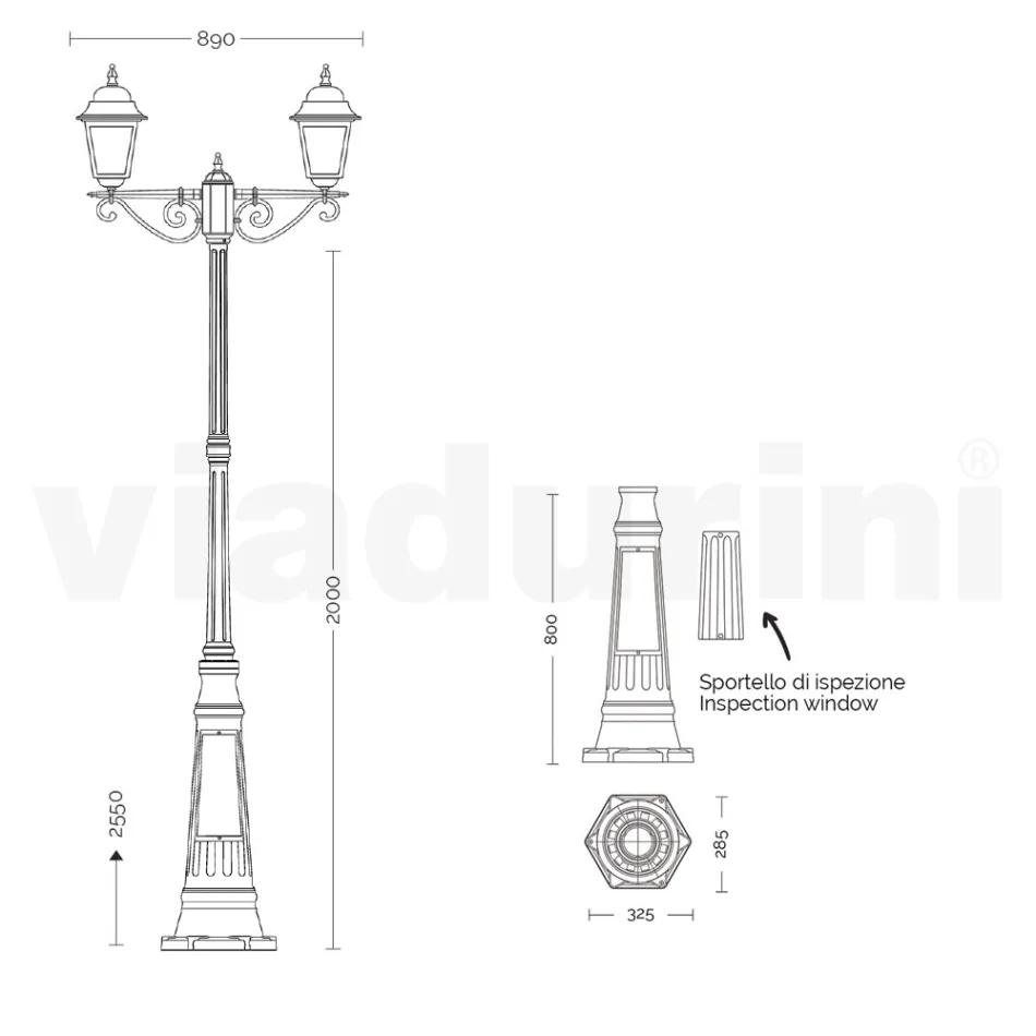 Lampione Alto 255 cm in Vetro e Alluminio Antracite Made in Italy - Scintilla Viadurini