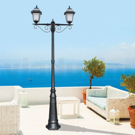Lampione Alto 255 cm in Vetro e Alluminio Antracite Made in Italy - Scintilla Viadurini