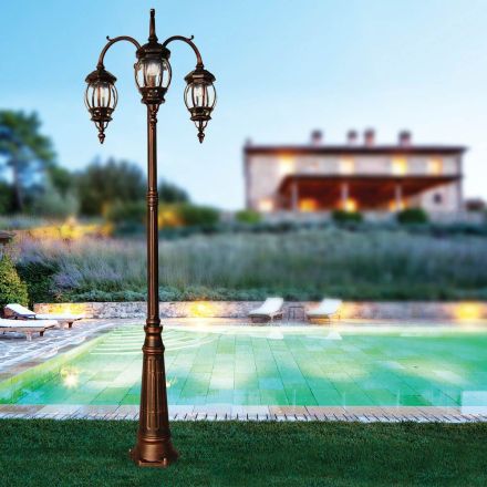 Lampione da Esterno 3 Luci in Alluminio Stile Vintage Made in Italy - Leona Viadurini