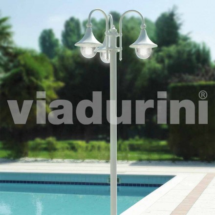 Lampione da esterno a tre luci in alluminio bianco made Italy, Anusca Viadurini