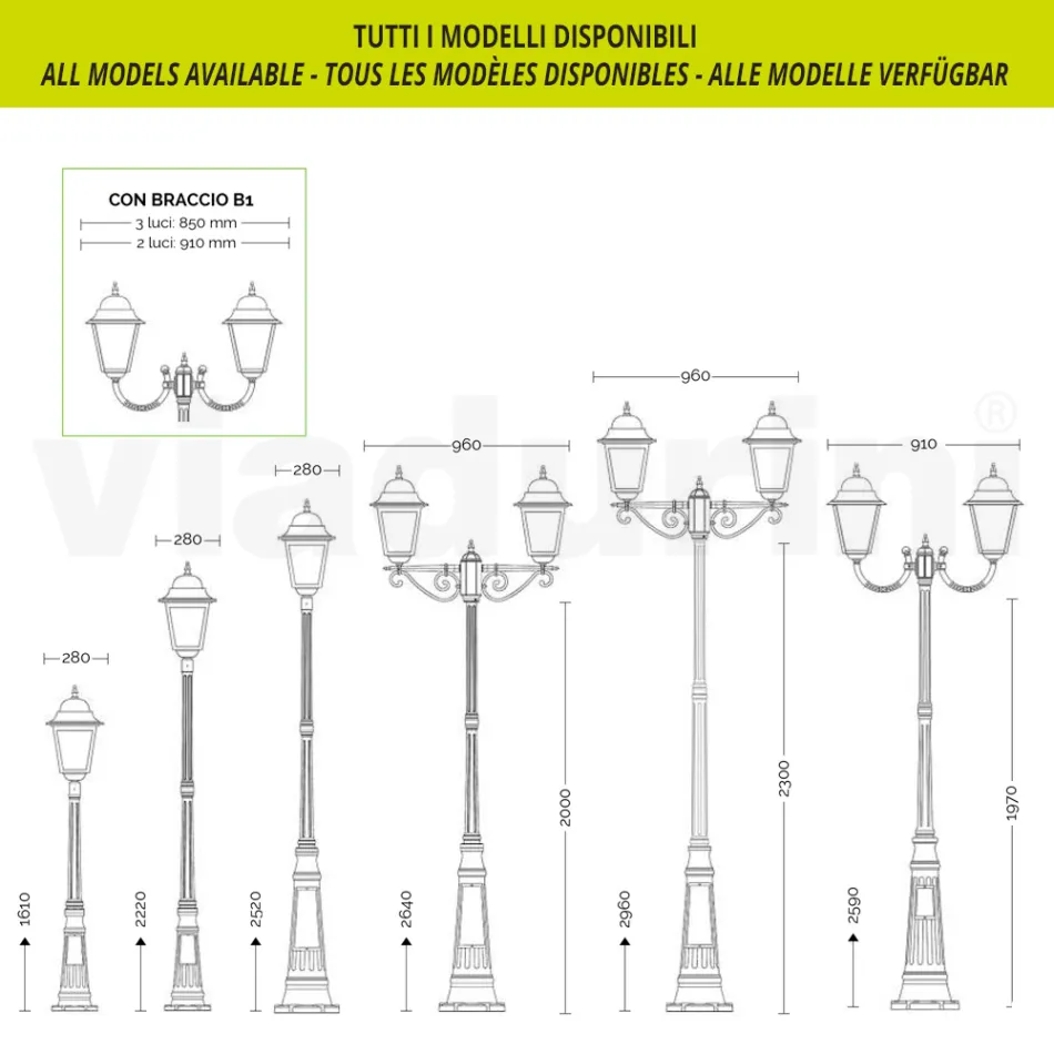 Lampione da Esterno Alto 259 cm in Vetro e Alluminio Pressofuso - Alchimista Viadurini